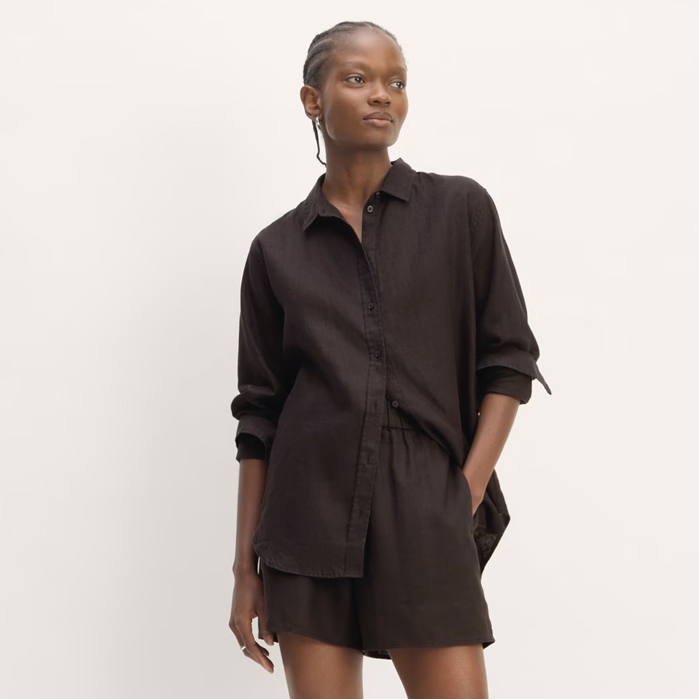 NWT Everlane Black Linen Button Down